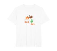 Celebrazione della minaccia di Festa Tripla di Happy Hallothanksmas Maglietta, Uomo Taglie Grandi, Bianco, 6X Tall