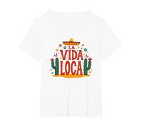 Celebrazione Messicana del Cactus La Vida Loca Fiesta Sombrero Maglietta, Donna Plus-Size, Bianco, 3X