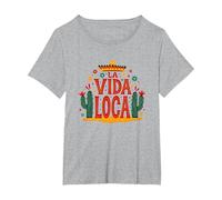 Celebrazione Messicana del Cactus La Vida Loca Fiesta Sombrero Maglietta, Donna Plus-Size, Grigio Melange, 1X