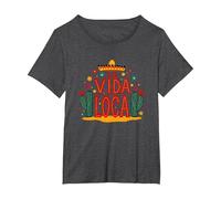 Celebrazione Messicana del Cactus La Vida Loca Fiesta Sombrero Maglietta, Donna Plus-Size, Grigio Scuro, 1X