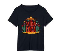 Celebrazione Messicana del Cactus La Vida Loca Fiesta Sombrero Maglietta, Donna Plus-Size, Nero, 1X