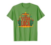 Celebrazione Messicana del Cactus La Vida Loca Fiesta Sombrero Maglietta, Uomo, Erba, 3XL