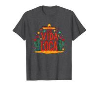 Celebrazione Messicana del Cactus La Vida Loca Fiesta Sombrero Maglietta, Uomo, Grigio Scuro, 6XL