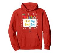 Celebrazione Scolastica del Primo Giorno per i Bambini Felpa con Cappuccio, Unisex per Adulti, Rosso, XL