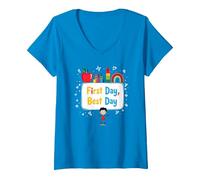 Celebrazione Scolastica del Primo Giorno per i Bambini Maglietta con Collo a V, Donna, Zaffiro, M