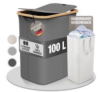 Celeko Home - Cesto portabiancheria a 2 scomparti con 2 coperchi, 100 litri, in tessuto di bambù, colore grigio, grande, con coperchio, per la biancheria, colore: grigio scuro, antracite, nero,
