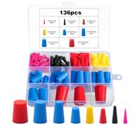 Celepoir 136 Pezzi Tappi in Gomma Conici, Tappi in Gomma Piena Set, 1/16" a 5/8" Tappi in Silicone, Tappi in Gomma da Laboratorio, per Copertura Fori Durante Riparazione Auto & Verniciatura a Polvere