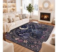 Celeste Cat Moon Decor Fanciful Area Tappeto 5' X 7' | Motivi di luna celeste, accenti botanici e funghi, tema foresta fantasiosa, tavolozza di colori blu scuro