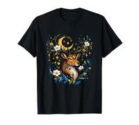 Celeste Cervo Luna Stelle Floreale Foresta Magia Maglietta