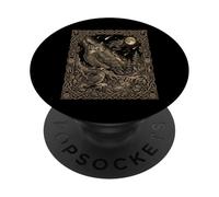 Celeste Grande Gufo Cornuto Xilografia Totem Foresta Chiaro di Luna PopSockets PopGrip Adesivo