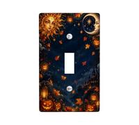 Celeste Halloween Sole Luna Zucche Jack-o'-Lantern Interruttore A Levetta | Celeste Sole E Luna, Castello Gotico Silhouette, Foglie D'acero Caduta, Fantasioso Notte Skyline Theme