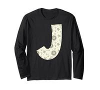 Celeste Lettera J Sole Luna Vintage Alfabeto Maglia a Manica