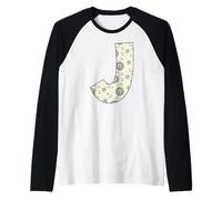 Celeste Lettera J Sole Luna Vintage Alfabeto Maglia con Maniche Raglan