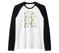 Celeste Lettera R Sole Luna Vintage Alfabeto Maglia con Maniche Raglan