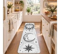 Celeste Sole e Luna Design Bohemian Runner Tappeto 2x6 | Motivo celeste, tappeto runner per corridoio, decorazione per la casa bohémien, estetica mistica, linea artistica dettagliata
