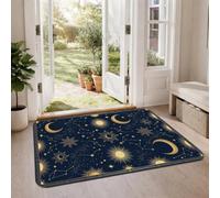 Celeste Sole e Luna Tema Corpi Area Tappeto 2' X 3' | Motivi dorati con sole e luna, ispirato all'astrologia, decorazione mistica per la casa, tavolozza di colori blu navy