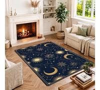 Celeste Sole e Luna Tema Corpi Area Tappeto 4' X 6' | Motivi dorati con sole e luna, ispirato all'astrologia, decorazione mistica per la casa, tavolozza di colori blu navy