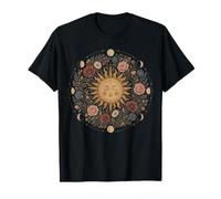 Celeste Sole Luna Fase Mandala Boho Floreale Arte Mistica Maglietta