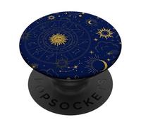 Celeste Sole Luna Stella Blu Vintage Pattern PopSockets PopGrip Adesivo