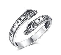 CELESTIA Anello Aperto Vichingo Draghi e Rune Argento 925 Uomo Donna