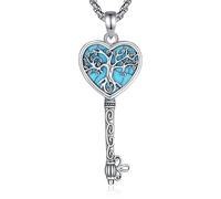 CELESTIA Collana Albero Della Vita Donna Ciondolo Chiave Argento 925 con Turchese e Catena Regolabile Acciaio Inossidabile, Regalo Mamma, Regalo Nonna, Regali Compleanno Donna