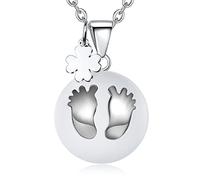 CELESTIA Collana Chiama Angeli Gravidanza, Ciondolo Gravidanza con Impronta e Trifoglio, Richiamo degli Angeli, Placcato Argento Collana Donna Incinta, Regalo Futura Mamma
