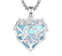 CELESTIA Collana con ciondolo a forma di cuore celtico doppio drago pietra di luna unisex uomo donna rame rodiato catena acciaio inossidabile regolabile gioielli eleganti