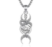 CELESTIA Collana Donna Argento 925 Ciondolo Serpente (Lilith) Tripla Luna e Pentacolo, Esoterismo Gioielli Spirituali Strega Regalo per San Valentino, Festa della Mamma, Halloween