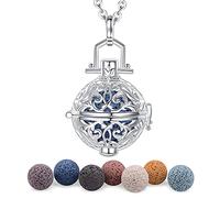 CELESTIA Donna Collana di Diffusore di Olio Essenziali Aromaterapia Gioielli Placcato Argento Ciondolo con 7 Pietra Lavica Naturale Relax Regalo per Mamma Moglie Amica