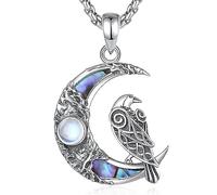 CELESTIA Donna Collana Luna con Pietra di Luna Ciondolo Corvo Argento 925 Strega Streghetta Gioielli Wicca Pagano Esoterismo Regali per Donne Halloween