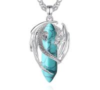 CELESTIA Drago Collana con Cristalli e Pietre Semi-Preziose Ciondolo Placcato Argento Quarzo Rosa Turchese Malachite Gotico Regalo Donne Uomini