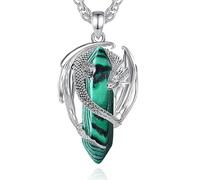 CELESTIA Drago Collana con Cristalli e Pietre Semi-Preziose Ciondolo Placcato Argento Quarzo Rosa Turchese Malachite Gotico Regalo Donne Uomini