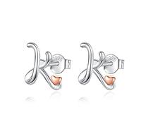CELESTIA Orecchini Piccoli Donna con Iniziale Orecchini punto Luce Argento 925 Or Rosa Regalo Comunione Bambina Ragazza