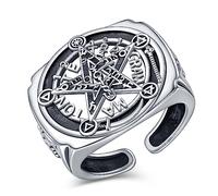 CELESTIA Pentacolo Anello Uomo Regolabile Argento 925 Aperto Anelli Regolabili Tetragramma Gioielli Esoterismo Oggetti Idea Regalo Uomini Amuleto Portafortuna