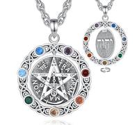 CELESTIA Ruotabile Collana Pentacolo Ciondolo con Cristalli Chakra Zircone Argento Sterling Gioielli Wicca Strega Amuleti e Talismani Protezione Porta Fortuna Regalo Donna Esoterismo