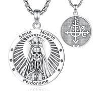 CELESTIA Santa Muerte Collana Teschio Messicano Ciondolo Falce Morte Argento Sterling Gotico Gioielli Regalo Donne Halloween