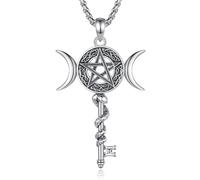 CELESTIA Tripla Luna Dea Collana Donna Argento 925 Pentagramma Ecate Chiave Serpente Ciondolo con Catena Regolabile, Strega Gioielli, Regalo Spirituali per Donne Compleanno, Halloween