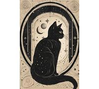 Celestial Black Cat Notebook: Retro Moon blank Lined Journal with 210 Decorated Interior Pages: Black Cat Illustrations on Every Page - Perfect for ... Journaling, Daily Writing & Cat lovers