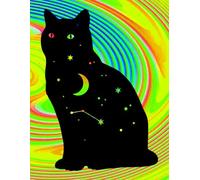 Celestial Black Cat Novelty Journal Notebook - Psychedelic Swirl Design: 8.5" X 11" 140 Pages Wide Ruled Paperback