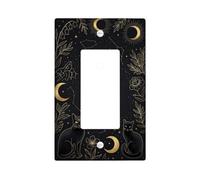 Celestial Cat Moon Mystical Single Rocker Interruttore Luce Copertura | Motivi di luna celeste, illustrazioni di linee botaniche, tema astrologia mistica, piastra da parete di dimensioni standard