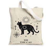 Celestial Cat Tarocchi Art Mystical Canvas Tote Bag 33 x 38 cm | Motivo gatto celeste, ispirato alla carta dei tarocchi, estetica occulta fantasiosa, borsa versatile per tutti i giorni