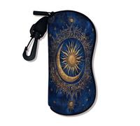Celestial Custodia morbida per occhiali, design vintage sole e luna, custodia di sicurezza per occhiali da sole con cerniera, portatile, Blu, 3x7 Inch
