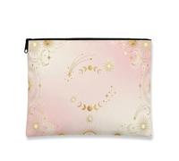 Celestial elegante borsa per il trucco, motivo stelle e lune, borsa da viaggio per donne, organizer portatile in tela con cerniera, borsa da toilette primaverile per la cura della pelle, Pesca, 7x9