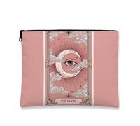 Celestial Makeup Bag, Bohemian Moon Eye Pattern Travel Cosmetic Pouch per donne, elegante piccola tela con cerniera, borsa regalo per tutti i giorni articoli da toeletta stagionale, Pesca, 7x9 Inch