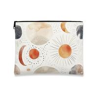 Celestial Makeup Bag, Bohemian Sun Moon Cosmetic Travel Pouch per donne, Portable Canvas Zipper Organizer, Winter Skincare Toiletry Bag, Beige, 7x9 Inch, Celeste