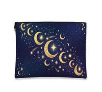 Celestial Makeup Bag, elegante astuccio da viaggio per cosmetici da donna, borsa portatile in tela con cerniera, borsa da toilette per la cura della pelle notturna, Navy, 7x9 Inch, Luna