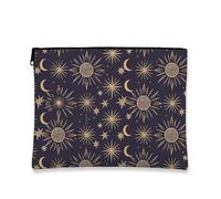 Celestial Makeup Bag, Vintage Stars Cosmetic Travel Pouch per le donne, portatile piccola tela cerniera organizer, Festival Gift Toiletry Bag, Navy, 7x9 Inch, Stelle