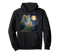 Celestial Moon Cat Ginger Kitten Night Sky Art Felpa con Cappuccio