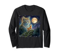 Celestial Moon Cat Ginger Kitten Night Sky Art Maglia a Manica