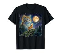 Celestial Moon Cat Ginger Kitten Night Sky Art Maglietta